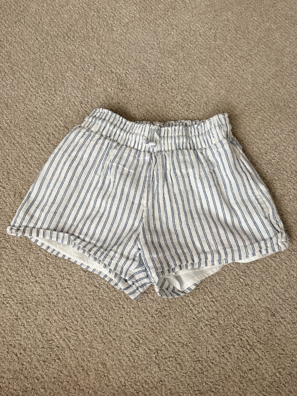 abercrombie kids White and Blue Striped Drawstring Shorts